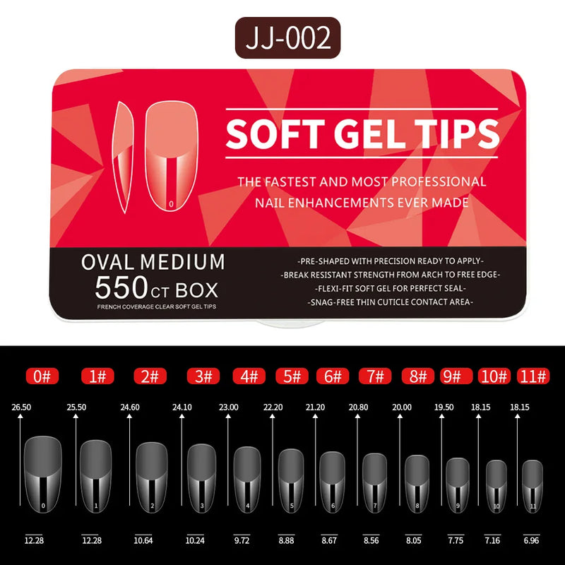 550PCS Soft Gel Nail Tips – Full Cover False Acrylic Nail Tips for Extensions, Short & Medium Shapes