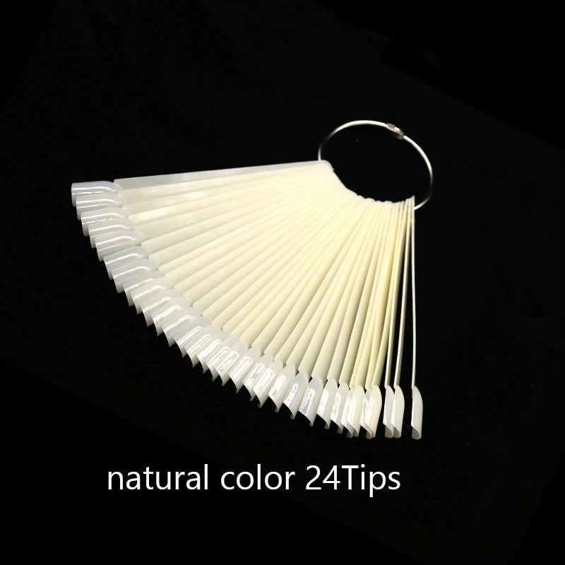50PCS Oval Fan Nail Swatch Tips – Clear & Natural Nail Display for Gel Polish Practice