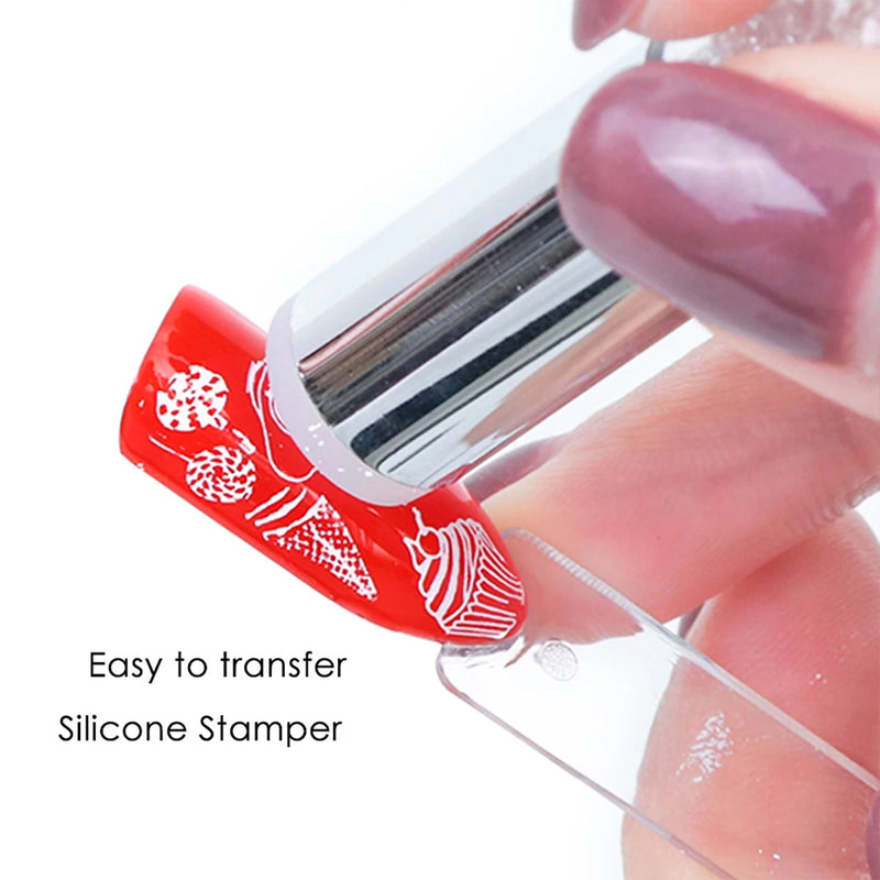 Nail Stamping Plates Set with Silicone Stamper Brush – Flower & Geometry Transfer Templates