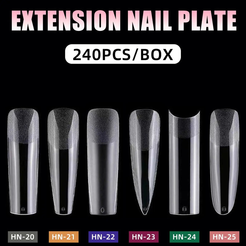 240PCS XXL Long Square Soft Gel Nail Tips – Full & Half Cover 2-in-1 Matte Fake Nails for Extensions