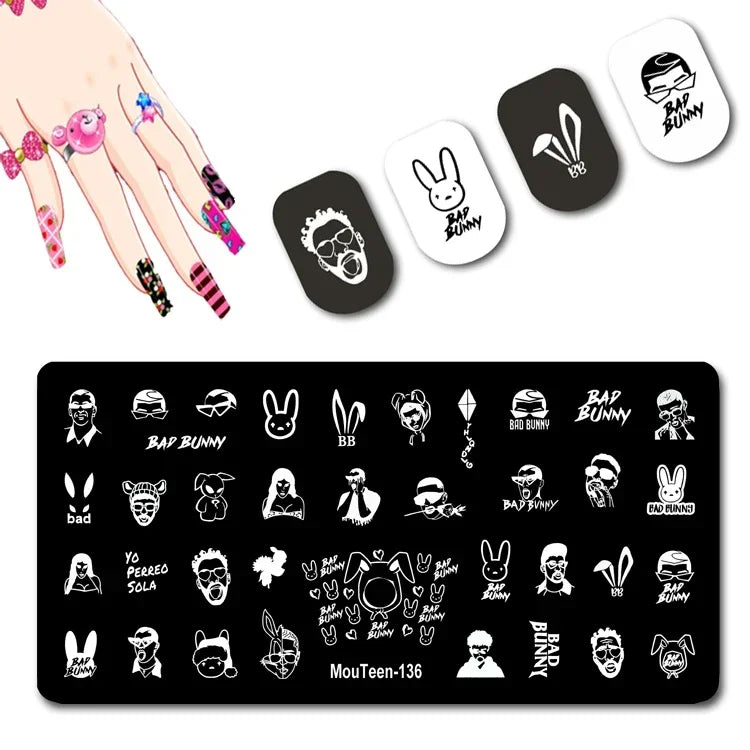Cartoon Nail Stamping Plate – Stainless Steel Nail Art Template for DIY Manicures (12x6cm)