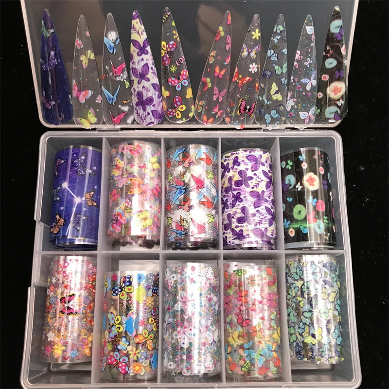 New Flower Nail Foils for Transfer Paper Stickers Floral Adhesive Fruit Nails Wraps Fish DIY Water