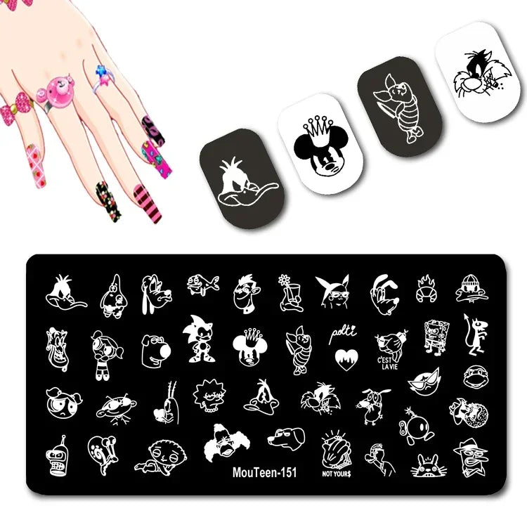 Cartoon Nail Stamping Plate – Stainless Steel Nail Art Template for DIY Manicures (12x6cm)