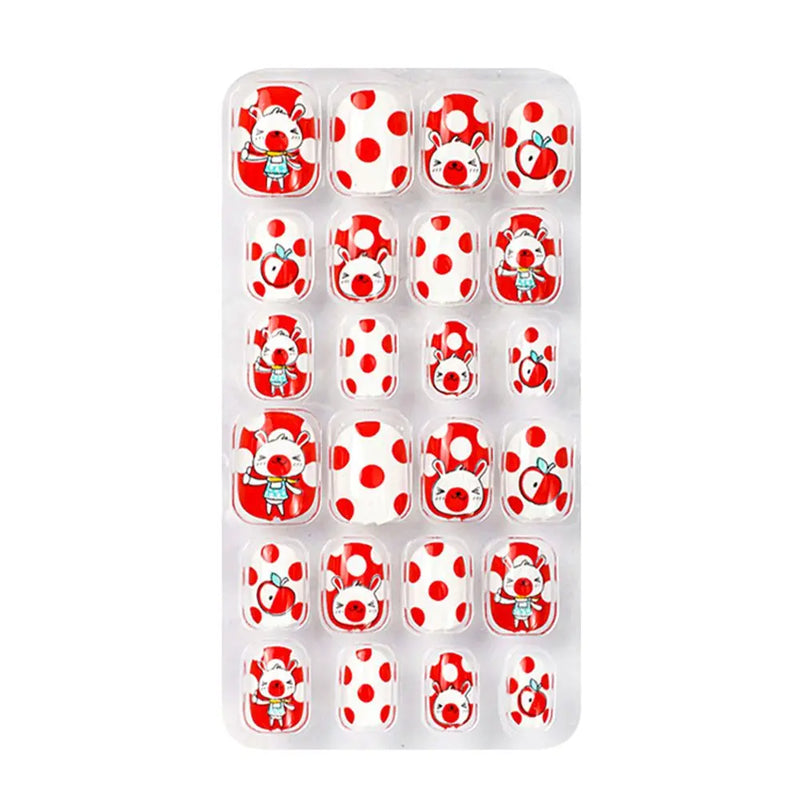 24Pcs Kids Press-On Nails – Cartoon Style, Full Cover Fake Nails, Stick-On Nail Decor for Girls