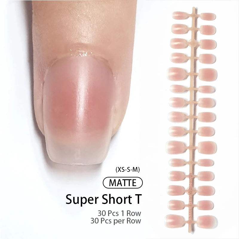 30Pcs French Gradient Short Coffin Nails – Nude Colour Full Cover Press-On Fake Nails