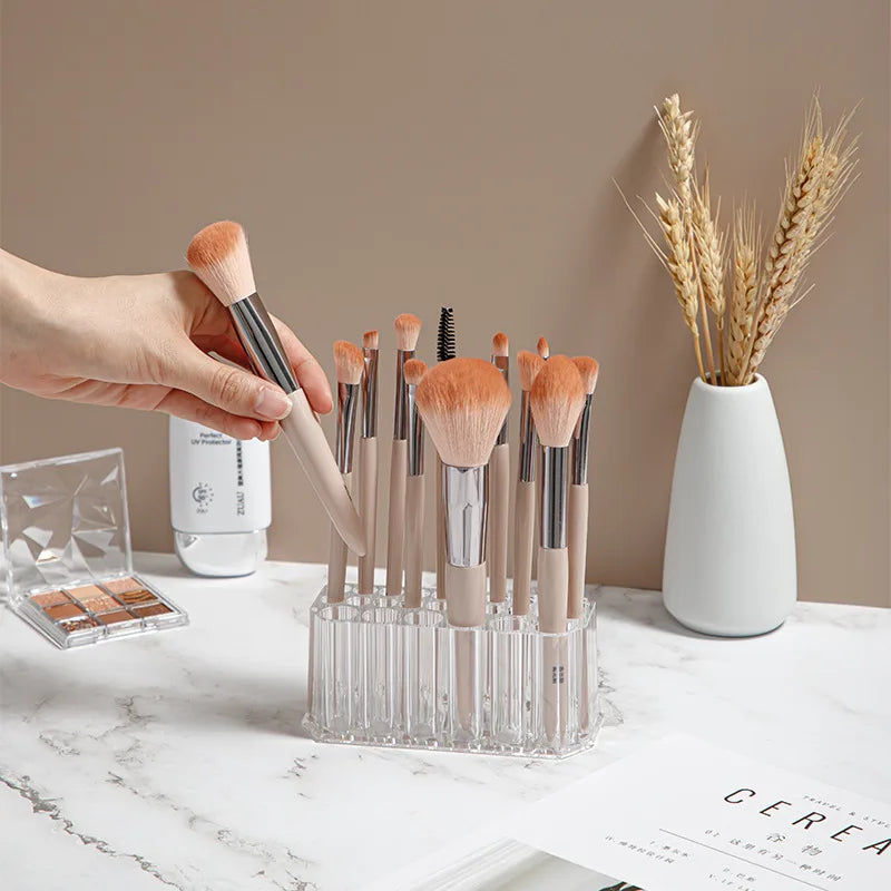 26-Hole Acrylic Nail Brush Organiser – Clear Display Shelf for Nail Art & Makeup Storage