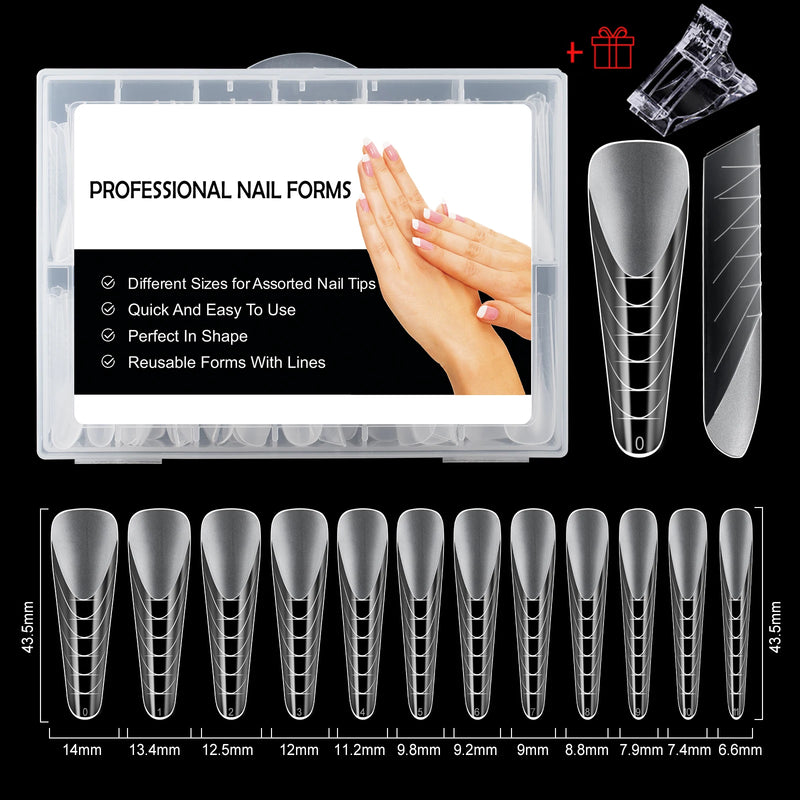120PCS Clear Dual Forms for Poly Gel – Stiletto & Coffin Nail Extension Moulds