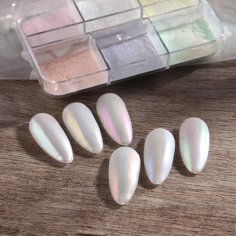 Moonlight Mirror Nail Powder – Aurora Chrome & Pearl Effect Pigment (6 Colours)