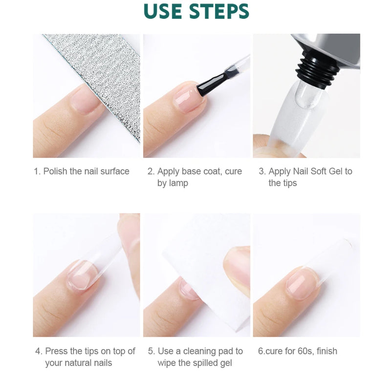120PCS Coffin Soft Gel Press-On Nail Tips – Clear & Matte Full Cover for Extensions