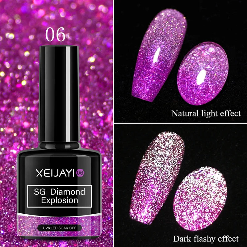 15ml Cat Eye Gel Nail Polish - Glitter Aurora Mermaid Sparkly Soak Off UV Gel Varnish