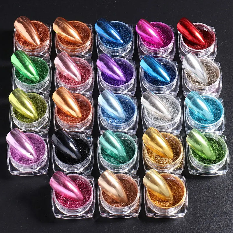 23 Colours Chrome Nail Powder Set – Y2K Metallic Mirror Pigments for Gel Nails & Nail Art Design