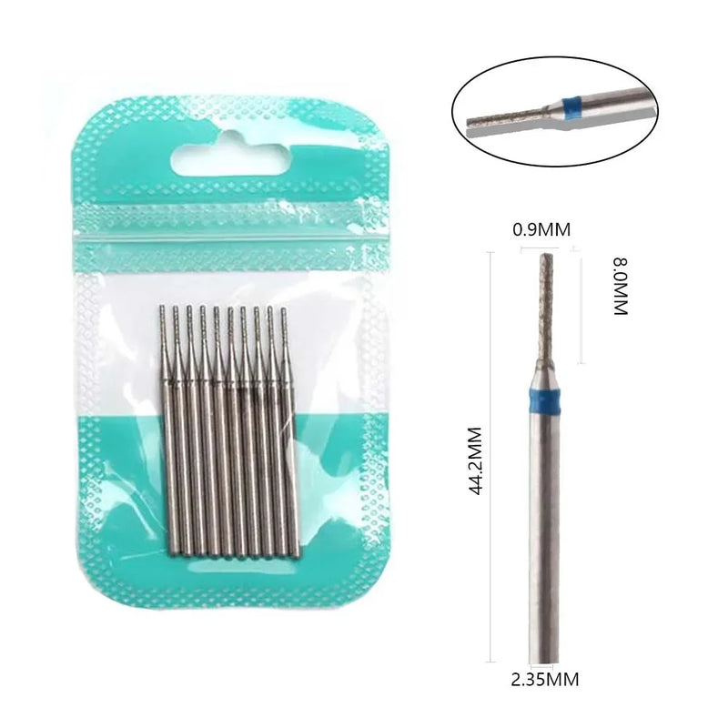 10pcs Diamond Nail Drill Bits Set – 3/32" Electric Manicure & Pedicure Milling Cutter