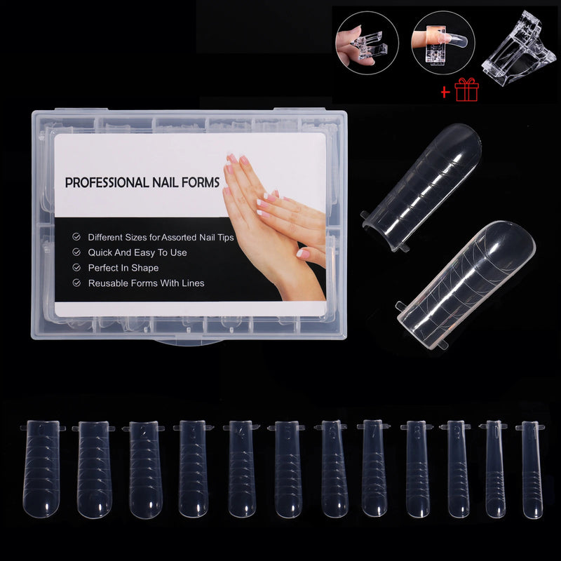 120PCS Clear Dual Forms for Poly Gel – Stiletto & Coffin Nail Extension Moulds