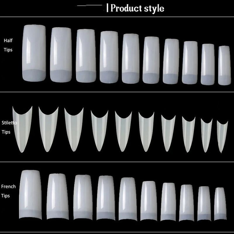 500pcs Half Cover False Nails Press on Nails Tips Clear Acrylic Nails 10 Sizes  for Nail Salons DIY