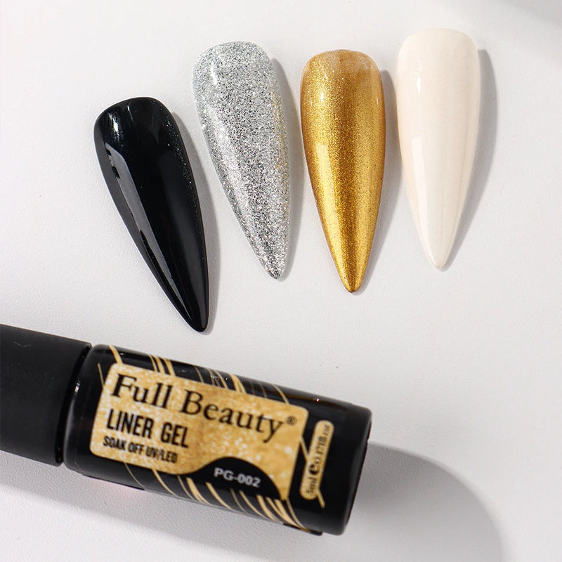 Champagne Gold & Silver Glitter Liner Gel – 5ml Super Bright French Line Nail Art Polish