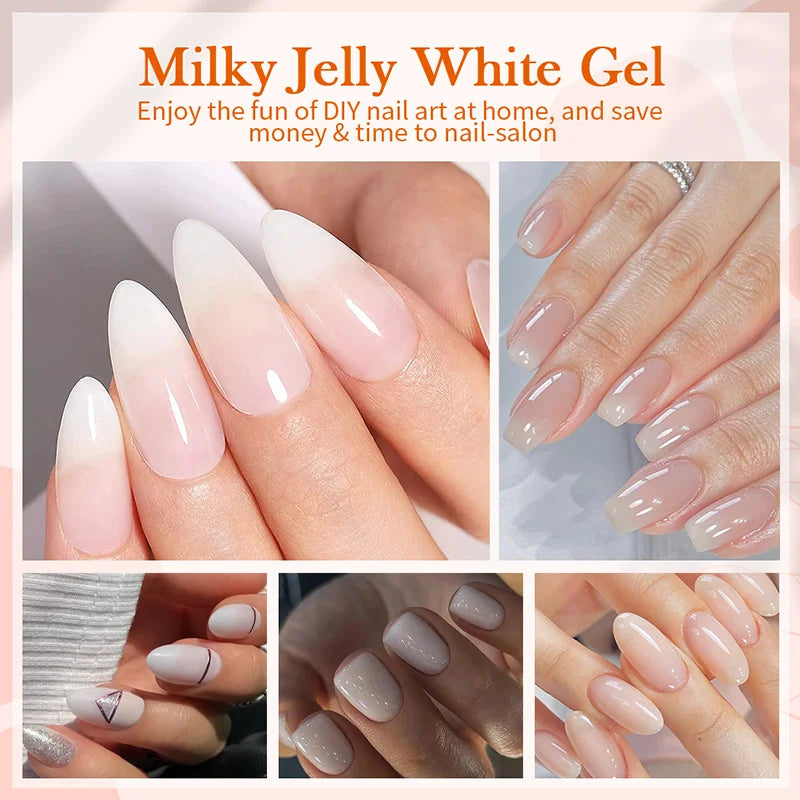 BORN PRETTY 10ml Milky White Jelly Nude Gel Nail Polish – White Translucent Soak Off Gel