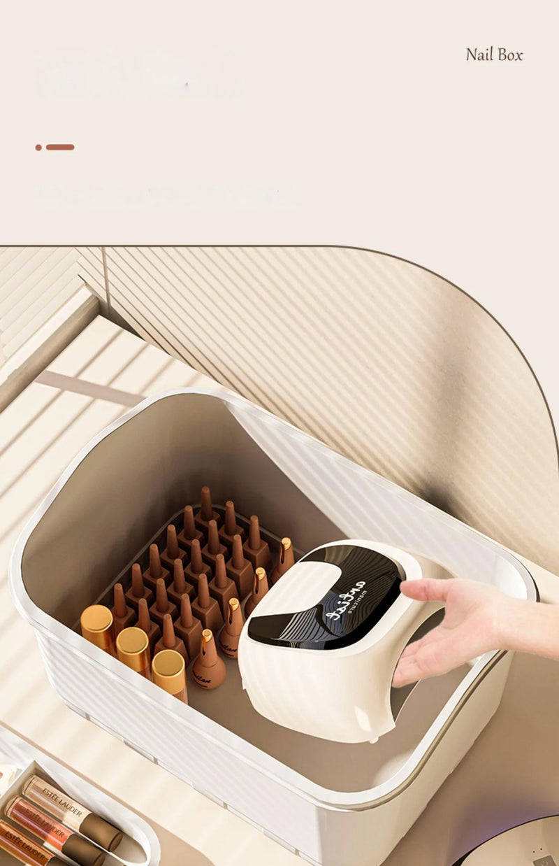Layered Nail Art Tool Storage Box – Plastic Desktop Organiser for Cotton Pads & Nail Supplies