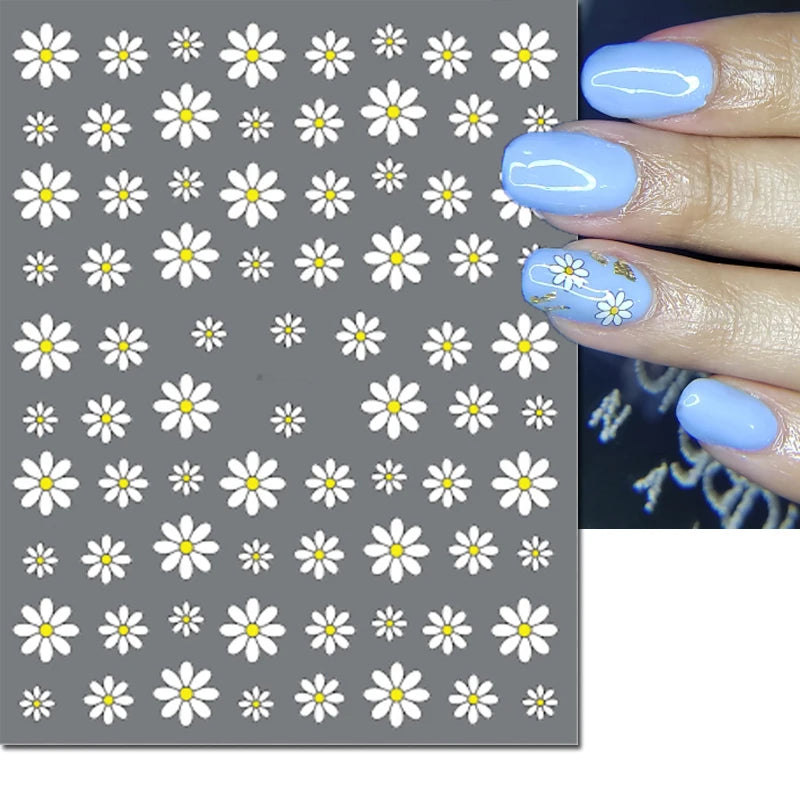 3d Nail Art Decals Summer Daisy Fruits White Florals Petals Flowers Adhesive Sliders Nail Stickers