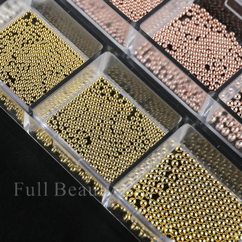 White Pearl Nail Art Rhinestones – Mixed Size Half Round Flatback Beads (12 Grids, Acrylic Stones)