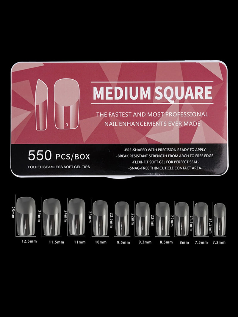 550pcs Soft Gel Coffin Nail Tips – Long Half-Matte Full Cover False Nails for DIY Acrylic Manicures