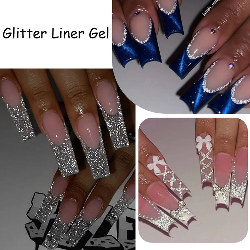 Champagne Gold & Silver Glitter Liner Gel – 5ml Super Bright French Line Nail Art Polish