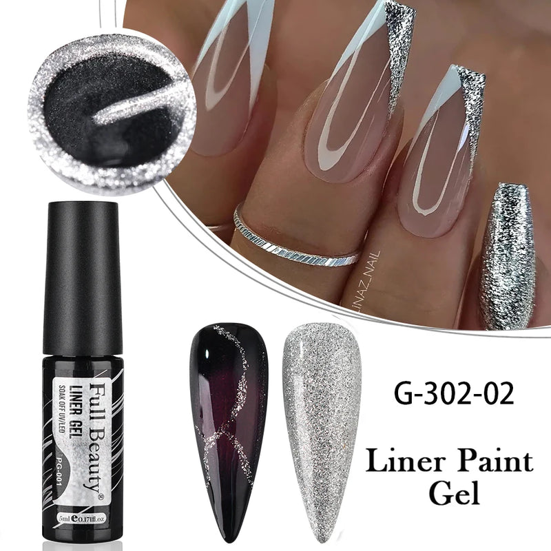 Champagne Gold & Silver Glitter Liner Gel – 5ml Super Bright French Line Nail Art Polish