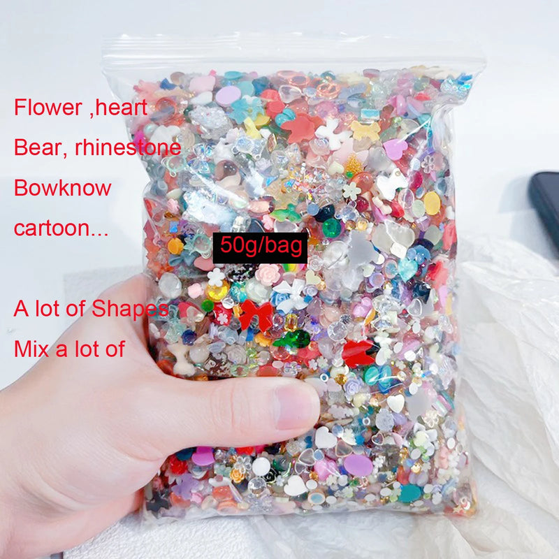 600PCS Nail Charms – Mix Flower, Heart, Bear, Bow Resin Rhinestones for Nail Art
