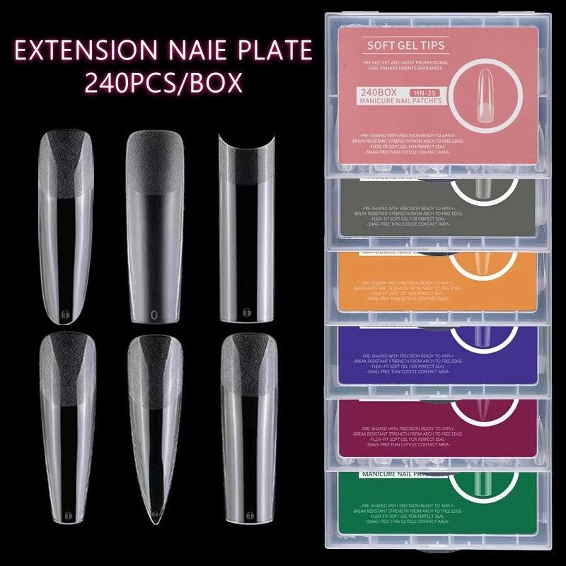 240PCS XXL Long Square Soft Gel Nail Tips – Full & Half Cover 2-in-1 Matte Fake Nails for Extensions
