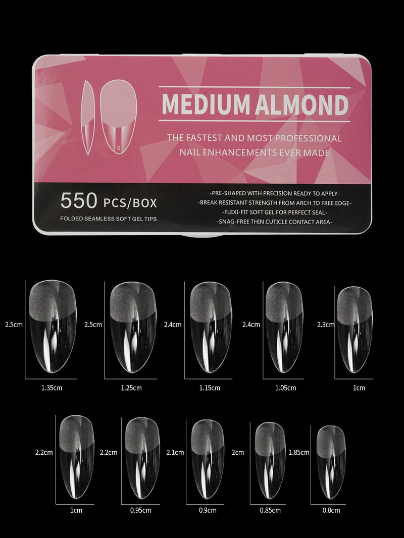 550pcs Soft Gel Coffin Nail Tips – Long Half-Matte Full Cover False Nails for DIY Acrylic Manicures