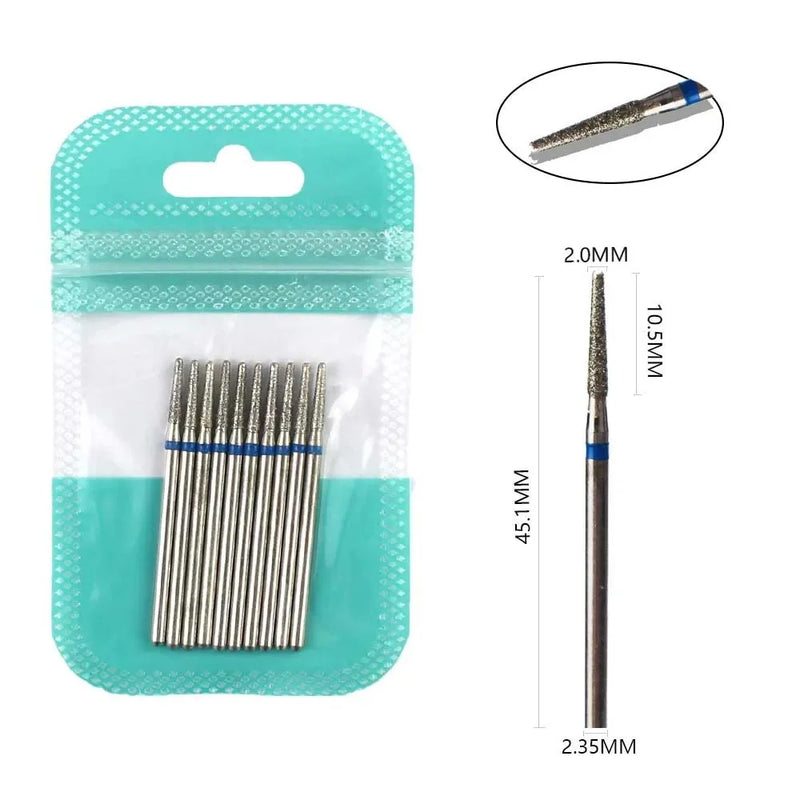10pcs Diamond Nail Drill Bits Set – 3/32" Electric Manicure & Pedicure Milling Cutter