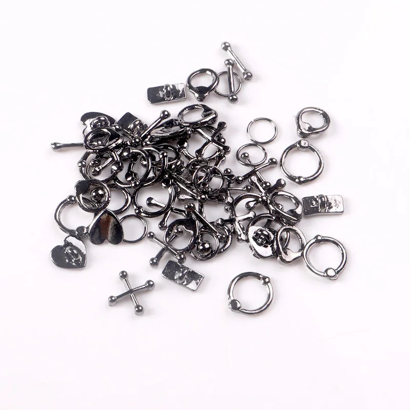 50PCS Mixed Alloy 3D Nail Charms – Retro Black Metal Circle Decorations for Nail Art