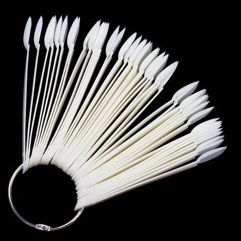 50PCS Clear & Natural Nail Colour Display Tips – Fan-Shaped Practice Palette for Gel Polish