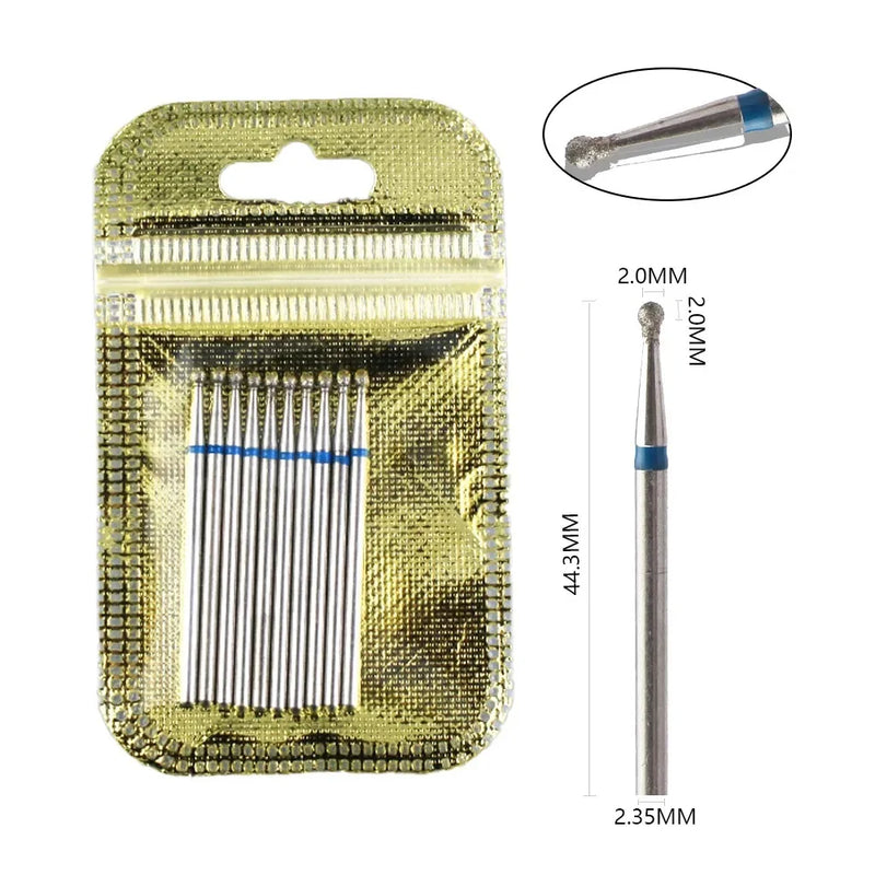 10pcs Diamond Nail Drill Bits Set – 3/32" Electric Manicure & Pedicure Milling Cutter