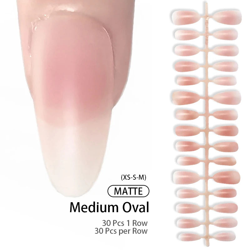 30Pcs French Gradient Short Coffin Nails – Nude Colour Full Cover Press-On Fake Nails