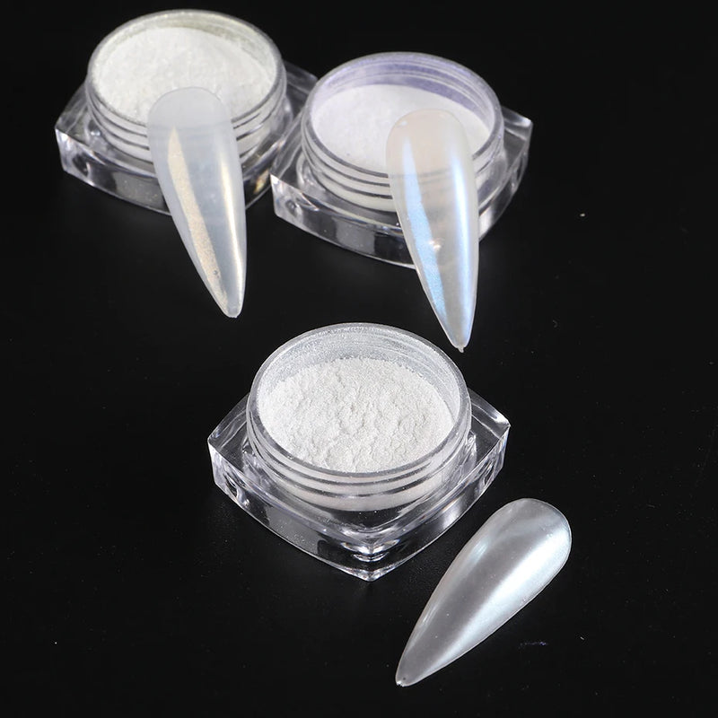 Moonlight Pearl White Chrome Powder – Aurora Mirror Nail Glitter