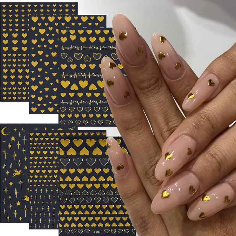 6 Sheets Ribbon Bowknots Nail Stickers - Cute 3D Bow Decals in Gold, Silver & Pink