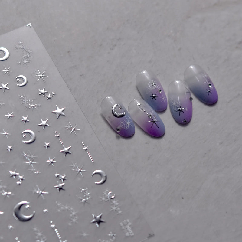 3D Gold Sun/Moon/Star Bronzing Nail Art Stickers – Gold & Silver Self-Adhesive Decals