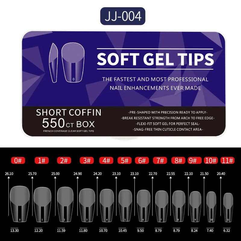 550PCS Soft Gel Nail Tips – Full Cover False Acrylic Nail Tips for Extensions, Short & Medium Shapes