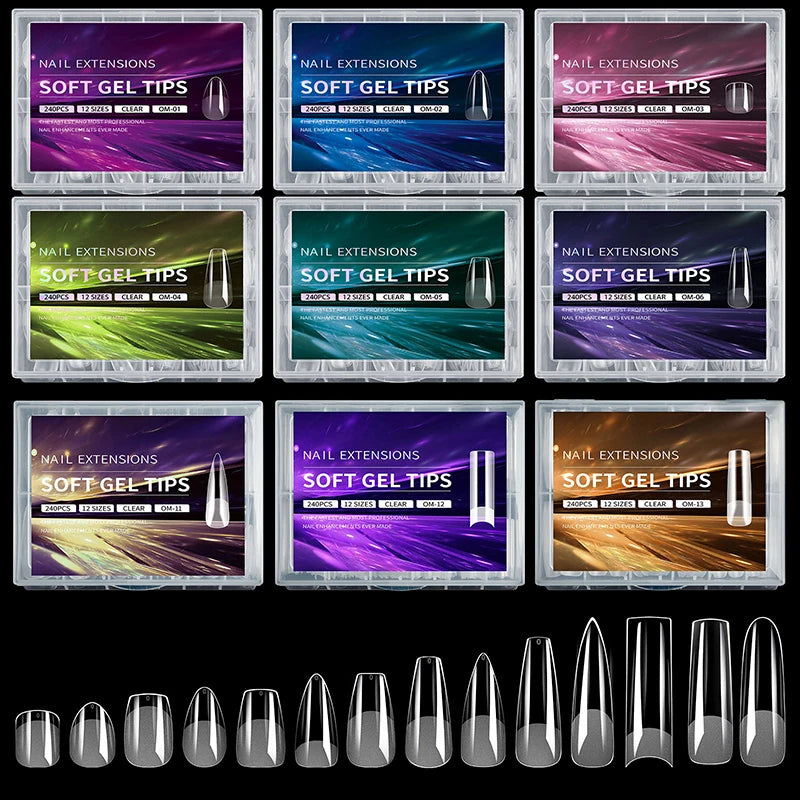 240pcs Luxury Soft Gel False Nail Tips – Semi-Matte Full Cover Artificial Extensions