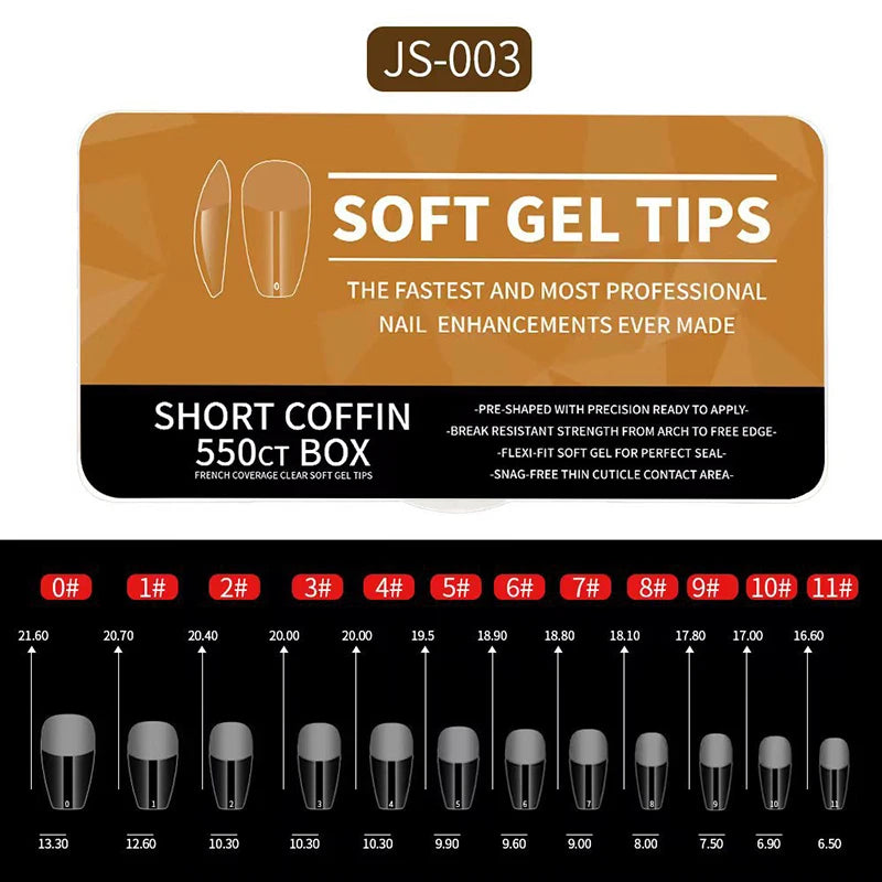 550pcs Soft Gel Nail Tips Set – Full Cover Matte Press-On Tips in Almond & Coffin Shapes