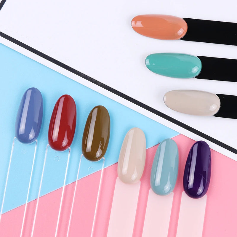 50pcs Fan-Shaped Nail Display Tips – Clear & Natural Colour Swatch Chart