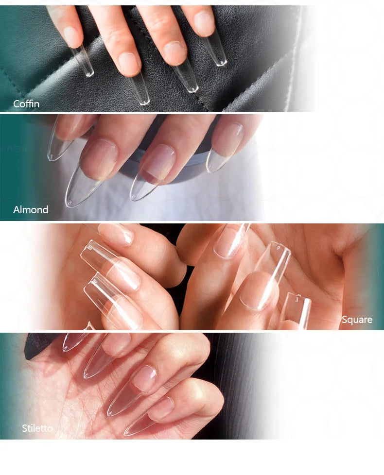 120PCS Coffin Soft Gel Press-On Nail Tips – Clear & Matte Full Cover for Extensions