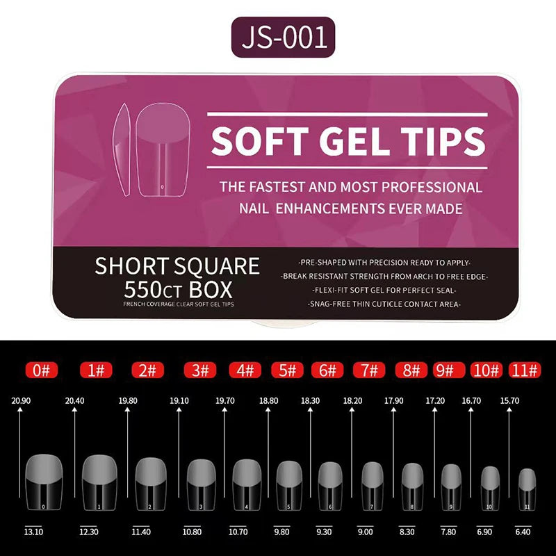 550pcs Soft Gel Nail Tips Set – Full Cover Matte Press-On Tips in Almond & Coffin Shapes