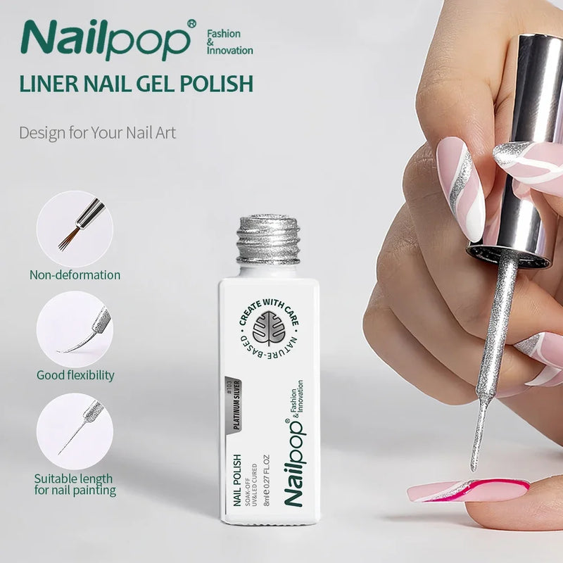 NAILPOP Gel Nail Polish Liner 8ml – 5 Colours for French Tips, Swirls & DIY Nail Art, UV Cure