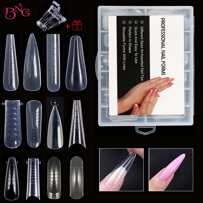 120PCS Clear Dual Forms for Poly Gel – Stiletto & Coffin Nail Extension Moulds