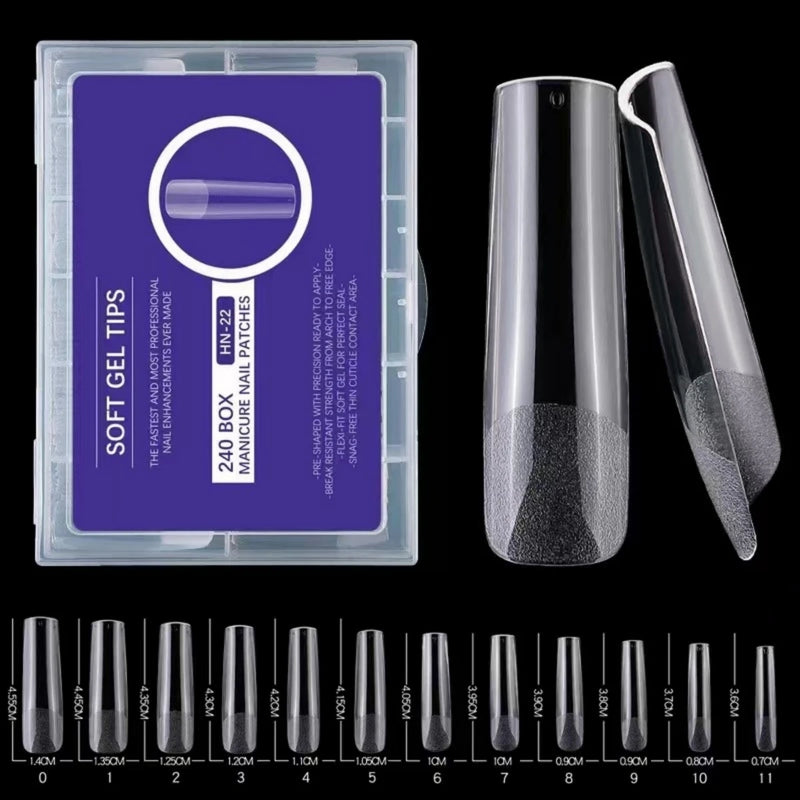 240PCS XXL Long Square Soft Gel Nail Tips – Full & Half Cover 2-in-1 Matte Fake Nails for Extensions