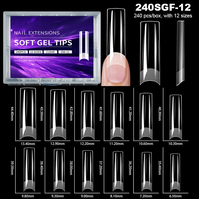 240pcs Luxury Soft Gel False Nail Tips – Semi-Matte Full Cover Artificial Extensions