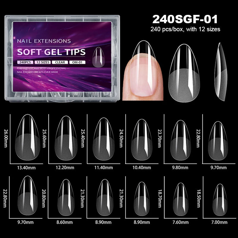 240pcs Luxury Soft Gel False Nail Tips – Semi-Matte Full Cover Artificial Extensions