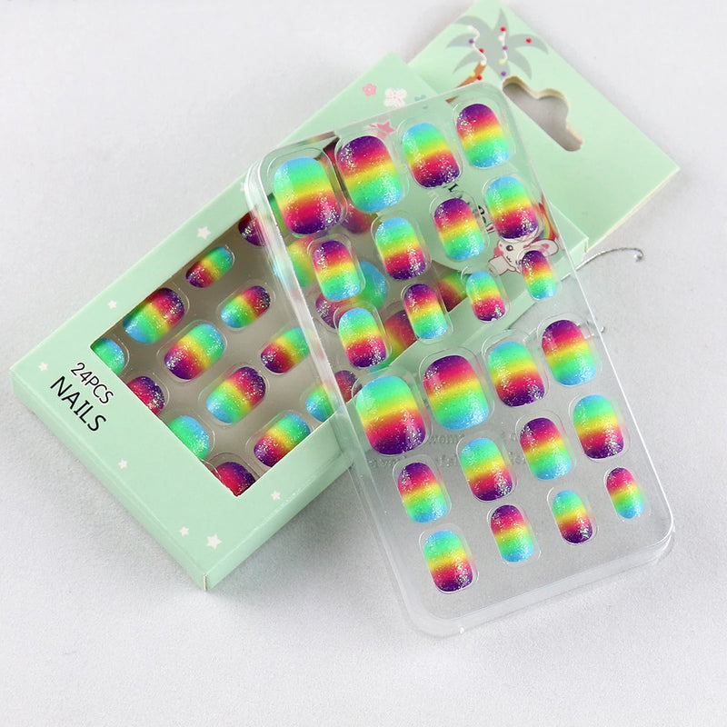 24Pcs Kids Press-On Nails – Glitter Bling Fake Nail Tips, DIY Manicure for Girls Aged 6+