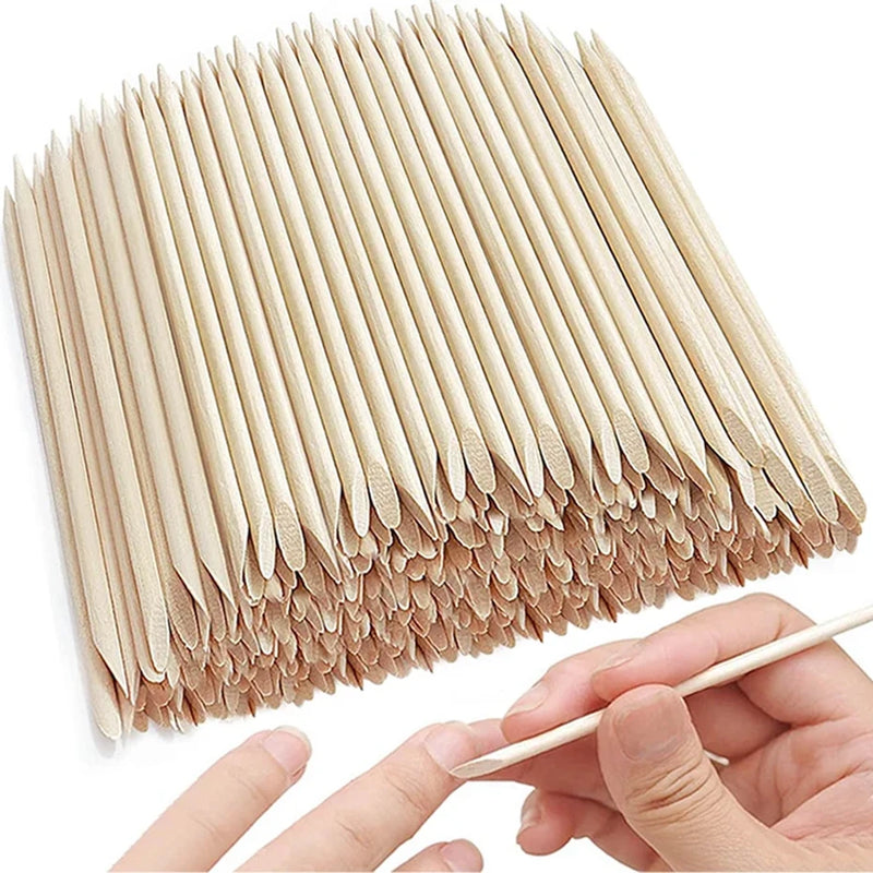 50/100pcs Orange Wood Cuticle Pushers – Dual-End Nail Art Sticks for Manicure & Pedicure Care